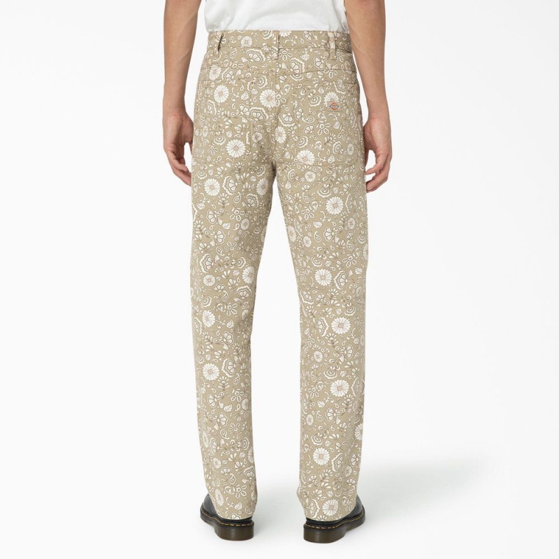 Khaki Dickies Ellis Floral Print Duck Canvas Men's Pants | 209-QVWOKE