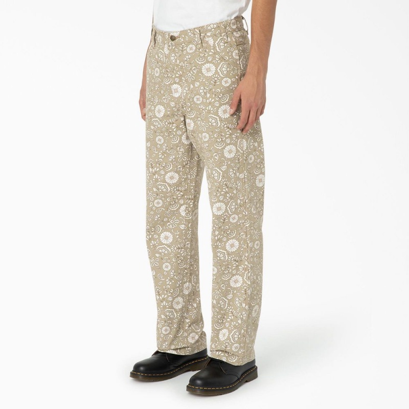 Khaki Dickies Ellis Floral Print Duck Canvas Men's Pants | 209-QVWOKE