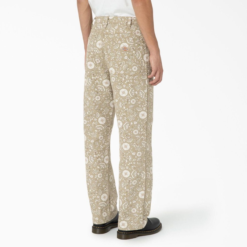 Khaki Dickies Ellis Floral Print Duck Canvas Men's Pants | 209-QVWOKE