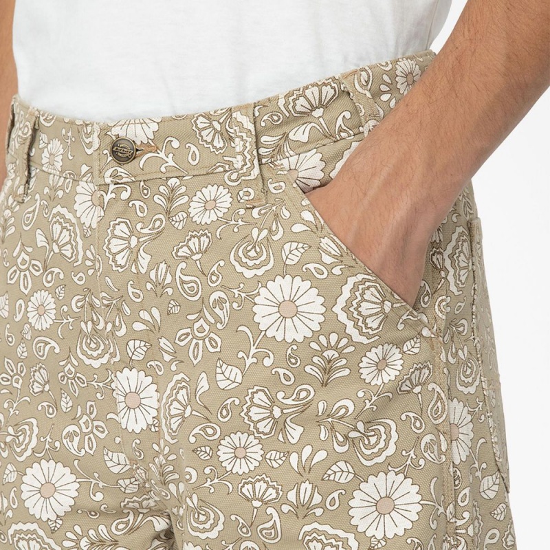 Khaki Dickies Ellis Floral Print Duck Canvas Men's Pants | 209-QVWOKE