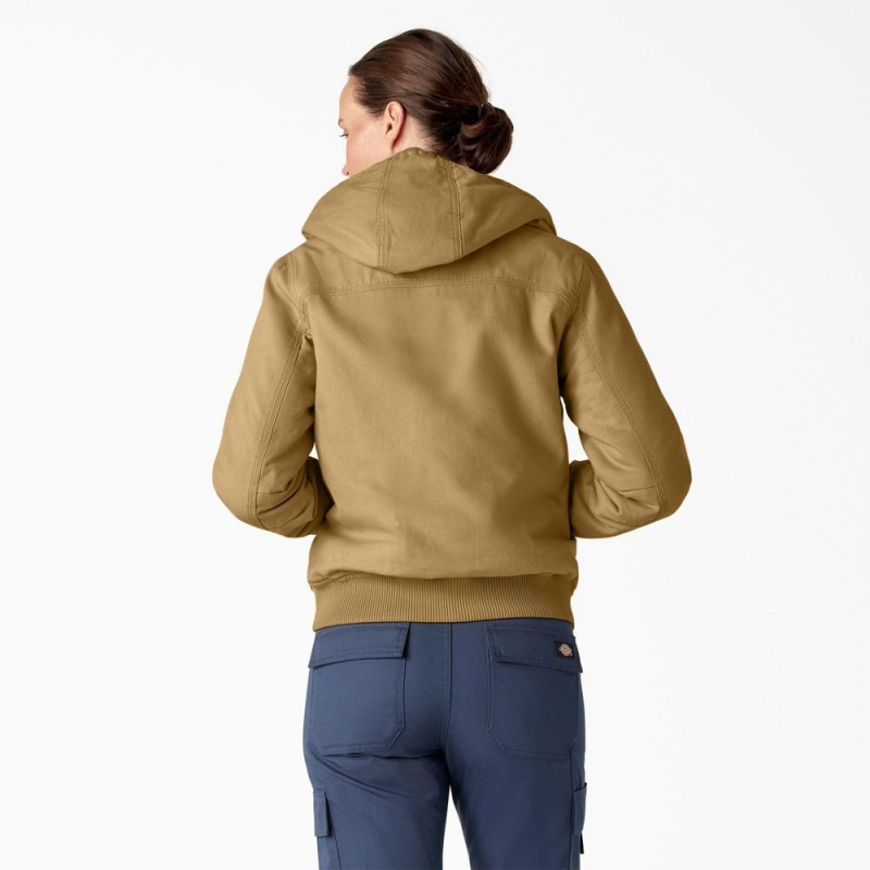 Khaki Dickies Fleece Lined Duck Canvas Women's Jacket | 275-XLFOUD