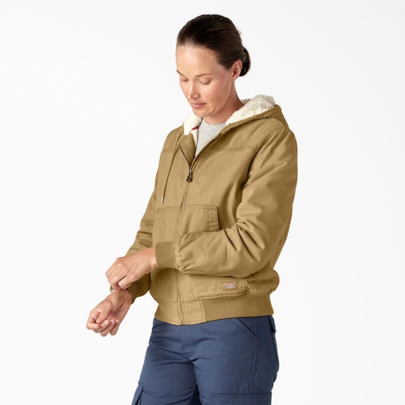 Khaki Dickies Fleece Lined Duck Canvas Women's Jacket | 275-XLFOUD