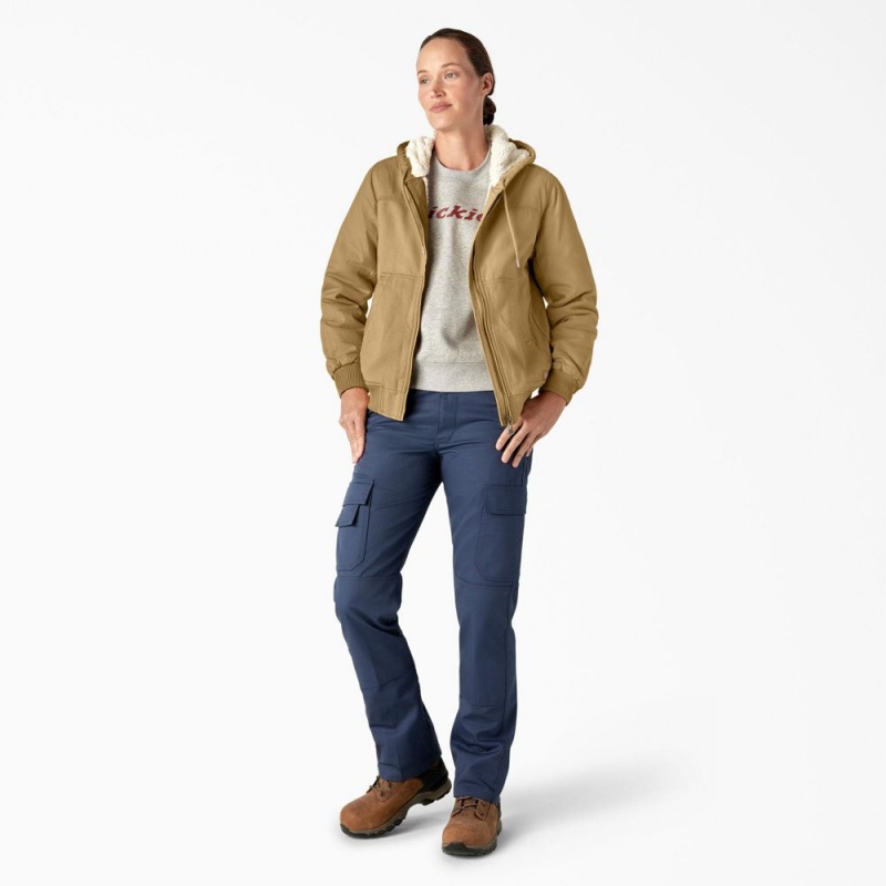 Khaki Dickies Fleece Lined Duck Canvas Women's Jacket | 275-XLFOUD