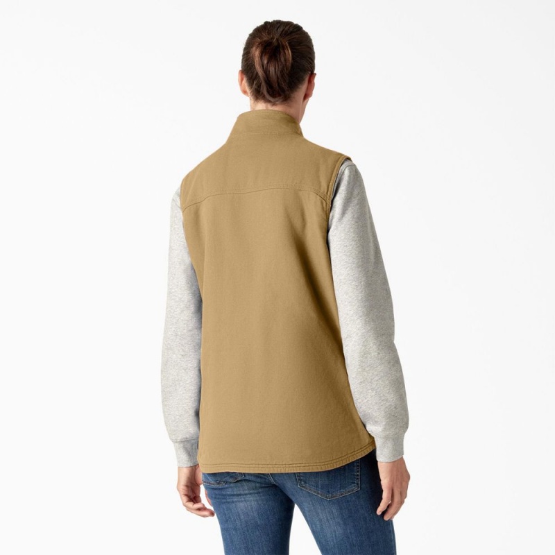 Khaki Dickies Fleece Lined Duck Canvas Women's Vest | 392-LBNQFM