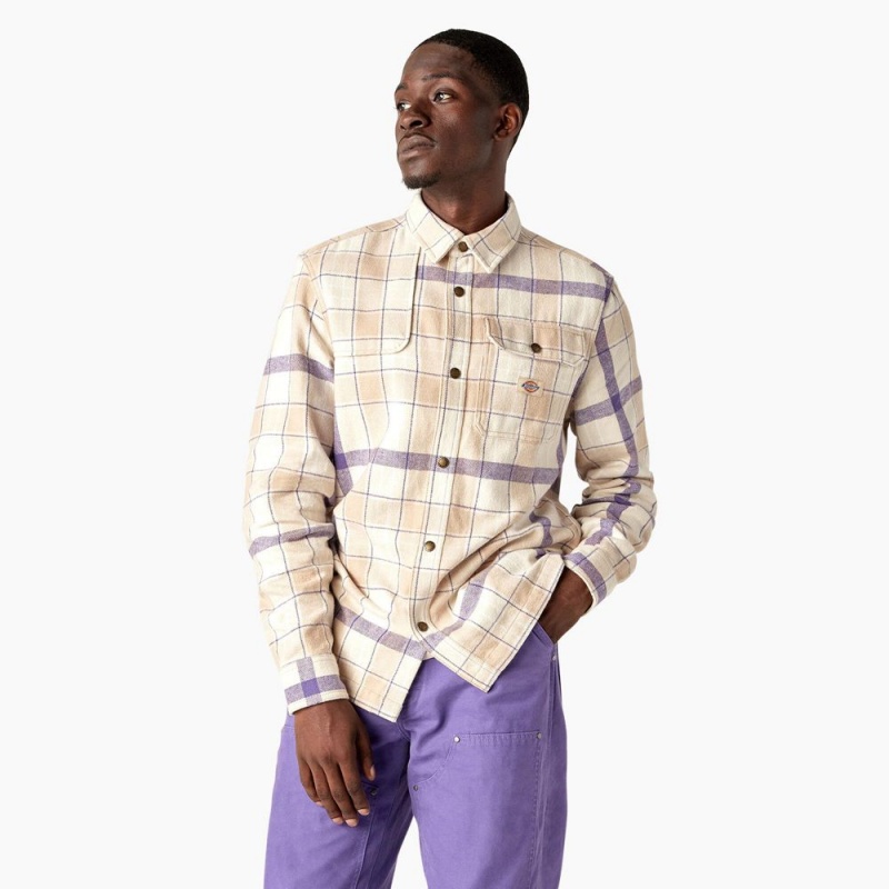 Khaki Dickies Nimmons Plaid Long Sleeve Men's Shirt | 482-GYNRWH