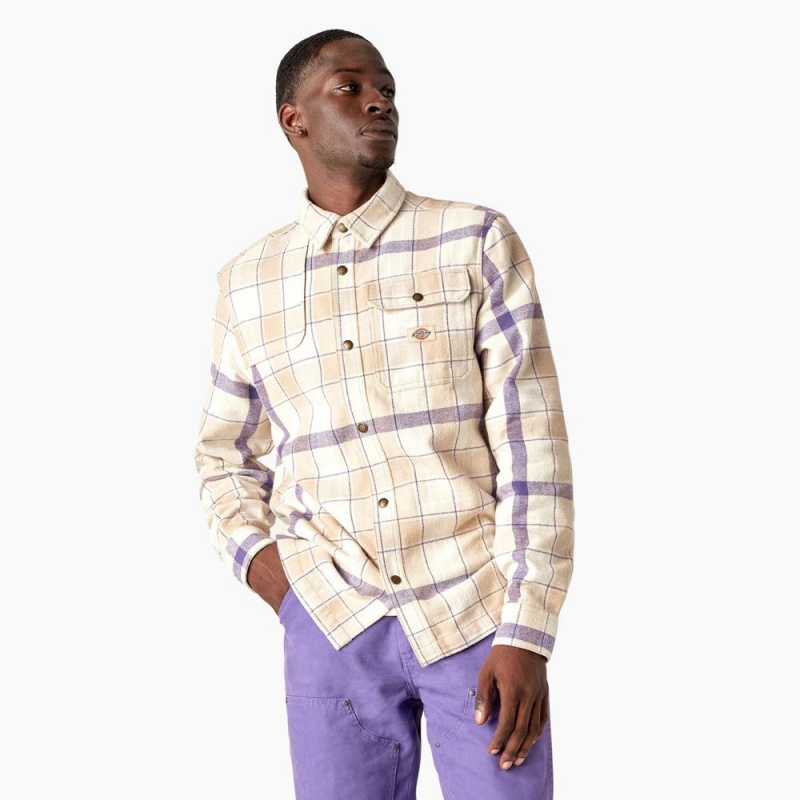 Khaki Dickies Nimmons Plaid Long Sleeve Men\'s Shirt | 482-GYNRWH