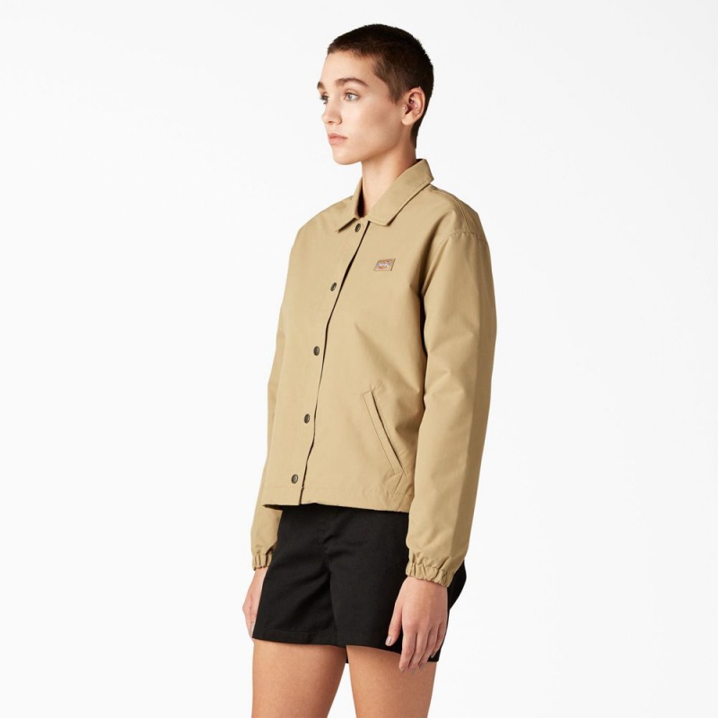 Khaki Dickies Oakport Cropped Coaches Women's Jacket | 428-JLYUVH