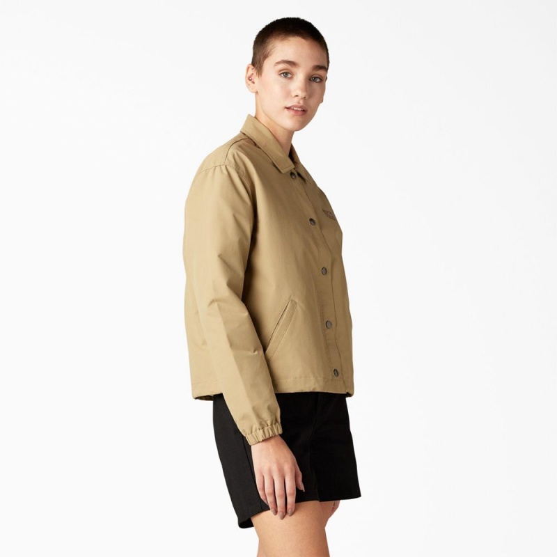 Khaki Dickies Oakport Cropped Coaches Women's Jacket | 428-JLYUVH