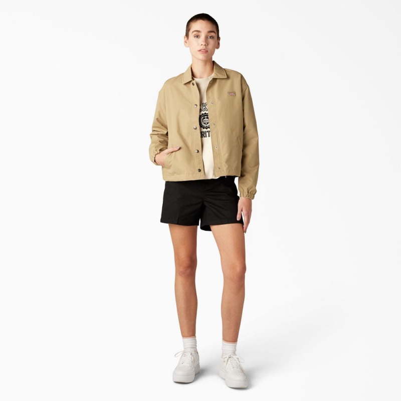 Khaki Dickies Oakport Cropped Coaches Women's Jacket | 428-JLYUVH