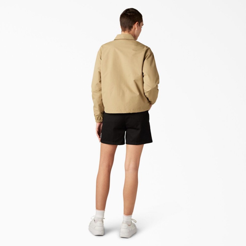 Khaki Dickies Oakport Cropped Coaches Women's Jacket | 428-JLYUVH