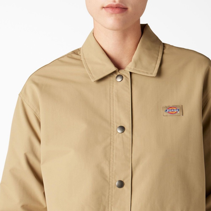 Khaki Dickies Oakport Cropped Coaches Women's Jacket | 428-JLYUVH