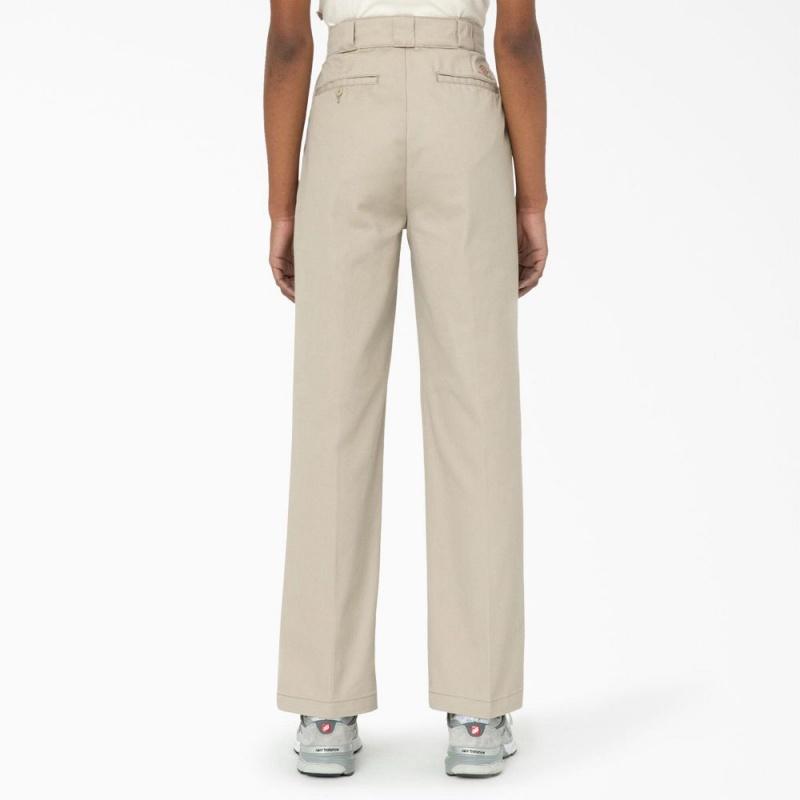 Khaki Dickies Phoenix Split Hem Women's Pants | 825-JDOCXL