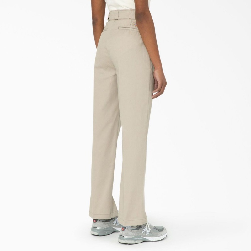 Khaki Dickies Phoenix Split Hem Women's Pants | 825-JDOCXL