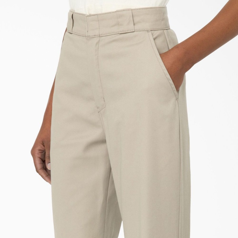 Khaki Dickies Phoenix Split Hem Women's Pants | 825-JDOCXL