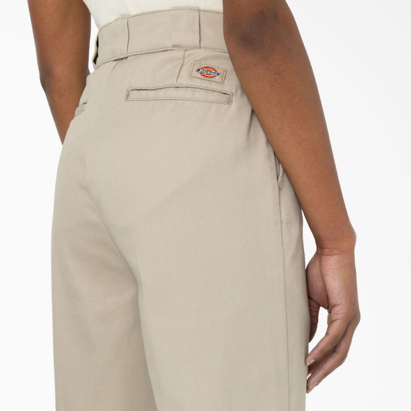 Khaki Dickies Phoenix Split Hem Women's Pants | 825-JDOCXL