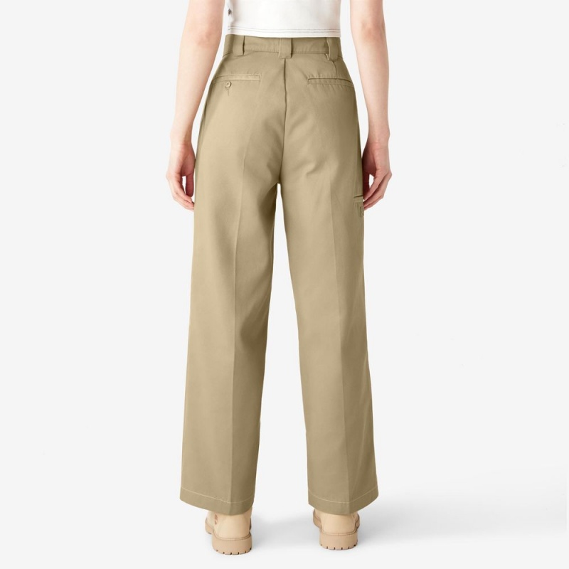 Khaki Dickies Relaxed Fit Double Knee Women's Pants | 084-ZTDARW