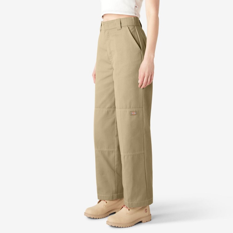 Khaki Dickies Relaxed Fit Double Knee Women's Pants | 084-ZTDARW