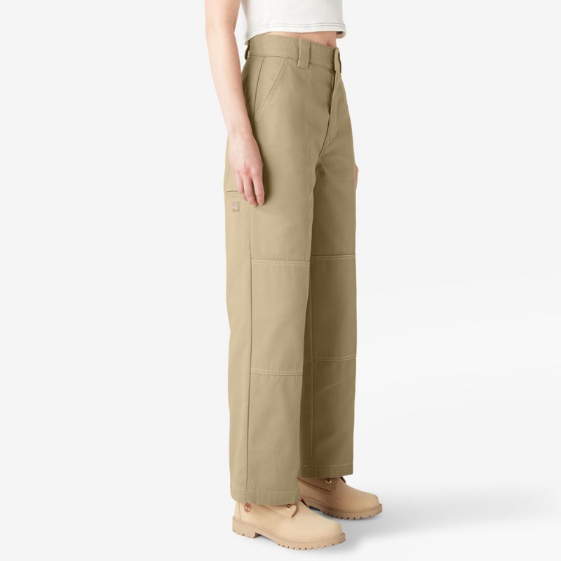 Khaki Dickies Relaxed Fit Double Knee Women's Pants | 084-ZTDARW