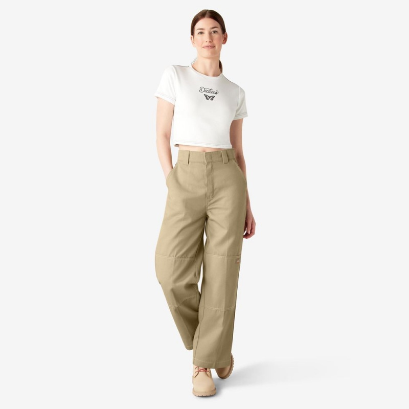 Khaki Dickies Relaxed Fit Double Knee Women's Pants | 084-ZTDARW