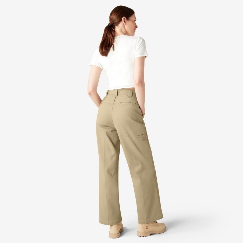 Khaki Dickies Relaxed Fit Double Knee Women's Pants | 084-ZTDARW