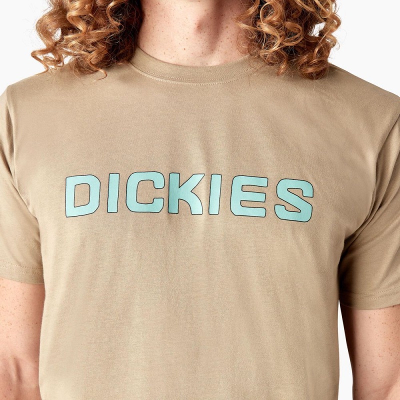 Khaki Dickies Skateboarding Logo Men's T-Shirt | 380-SVZWCY