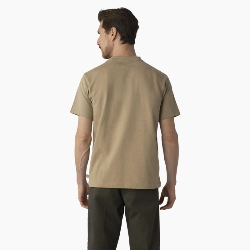 Khaki Dickies Skateboarding Regular Fit Chest Logo Men's T-Shirt | 054-ZRXUYG