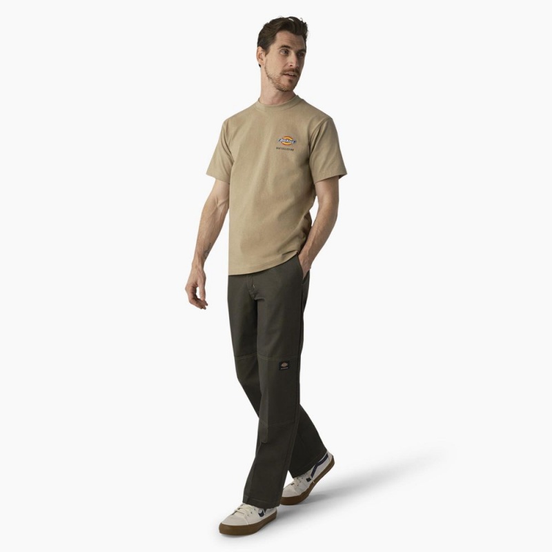 Khaki Dickies Skateboarding Regular Fit Chest Logo Men's T-Shirt | 054-ZRXUYG