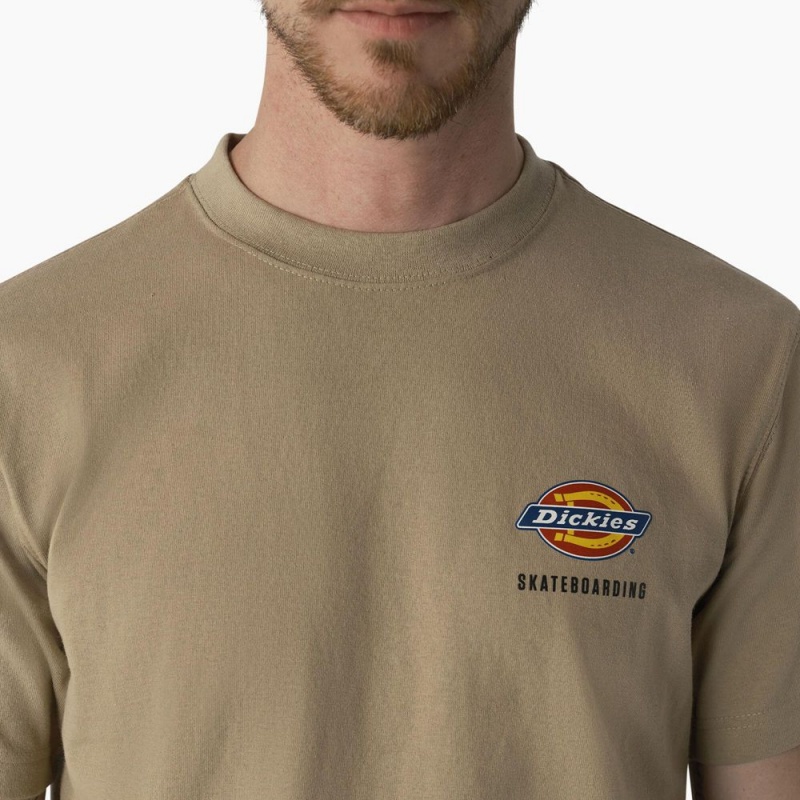 Khaki Dickies Skateboarding Regular Fit Chest Logo Men's T-Shirt | 054-ZRXUYG