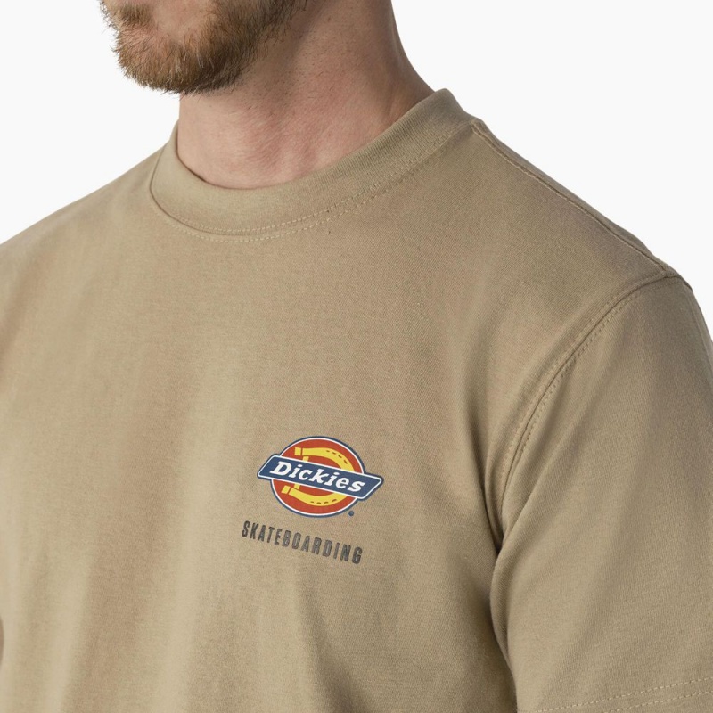 Khaki Dickies Skateboarding Regular Fit Chest Logo Men's T-Shirt | 054-ZRXUYG