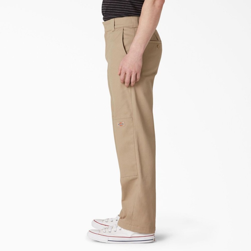 Khaki Dickies Slim Straight Fit Double Knee Men's Pants | 870-WMRIJA