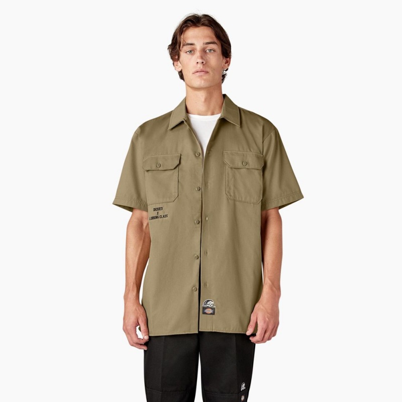 Khaki Dickies x Lurking Class Good Times Men's Work Shirts | 193-WJKAHN