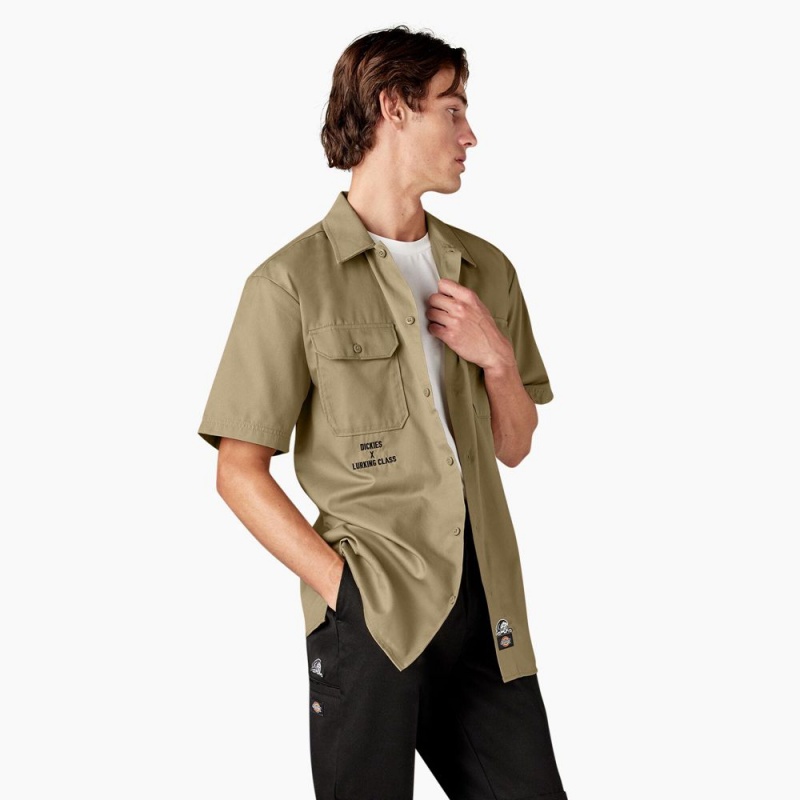 Khaki Dickies x Lurking Class Good Times Men's Work Shirts | 193-WJKAHN