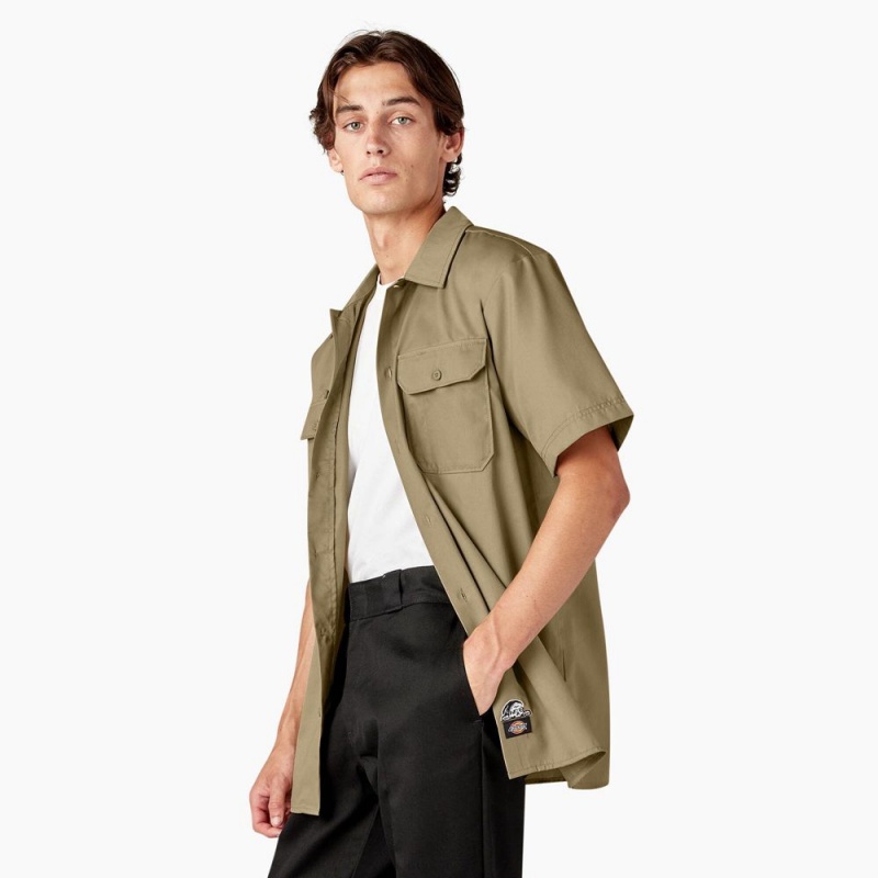 Khaki Dickies x Lurking Class Good Times Men's Work Shirts | 193-WJKAHN