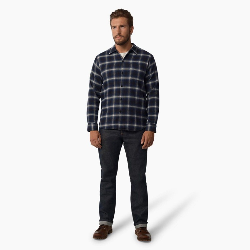 Navy Dickies 1922 Long Sleeve Men's Shirt | 178-DYFTXG