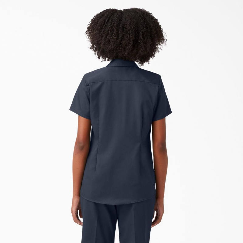 Navy Dickies 574 Original Women's Work Shirts | 479-JMSLQU