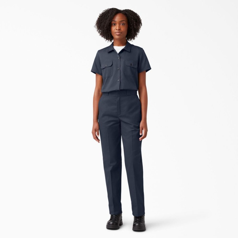 Navy Dickies 574 Original Women's Work Shirts | 479-JMSLQU