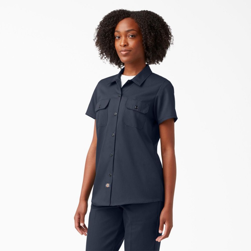 Navy Dickies 574 Original Women\'s Work Shirts | 479-JMSLQU