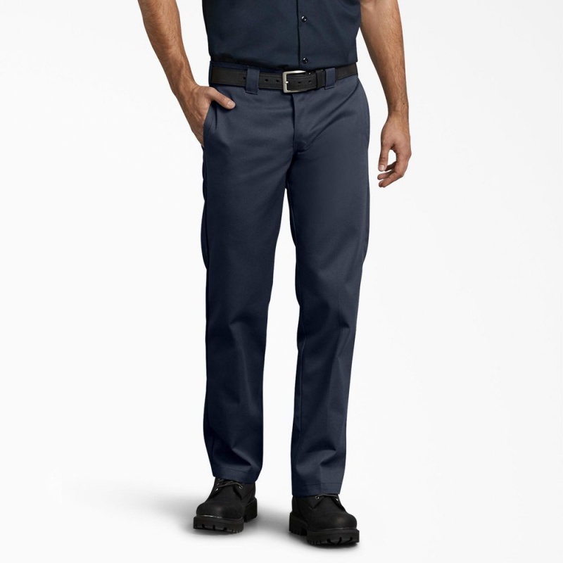 Navy Dickies 873 Slim Fit Men\'s Work Pants | 108-QYISLF