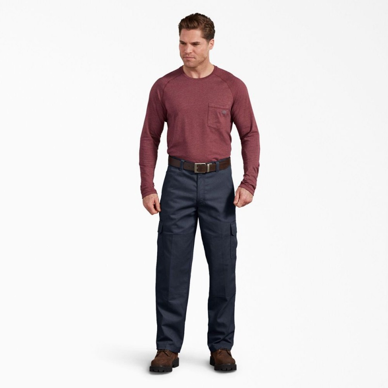 Navy Dickies Active Waist Regular Fit Men's Cargo Pants | 456-GDSAPY