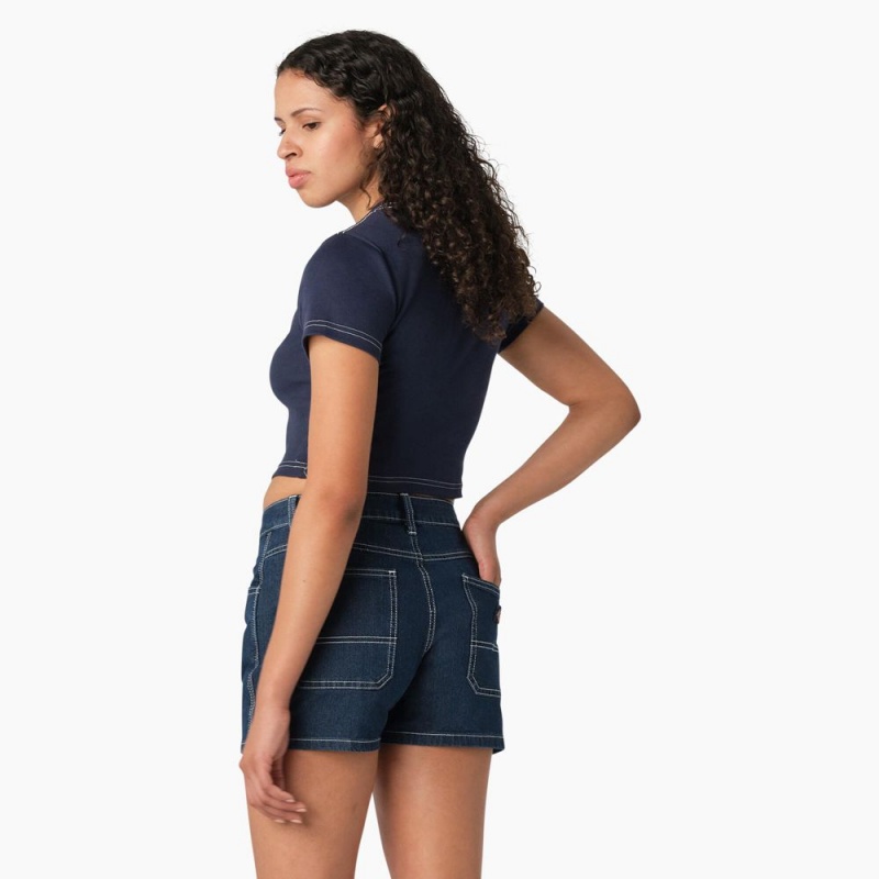 Navy Dickies Butterfly Graphic Cropped Baby Women's T-Shirt | 052-YFVEUT