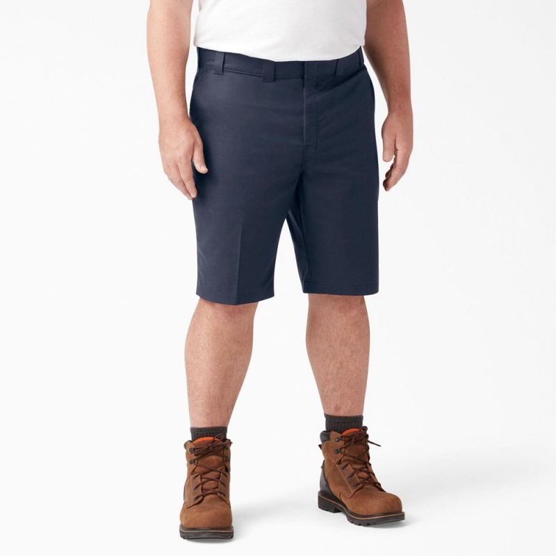 Navy Dickies Cooling Active Waist Men's Shorts | 489-IBMLTD