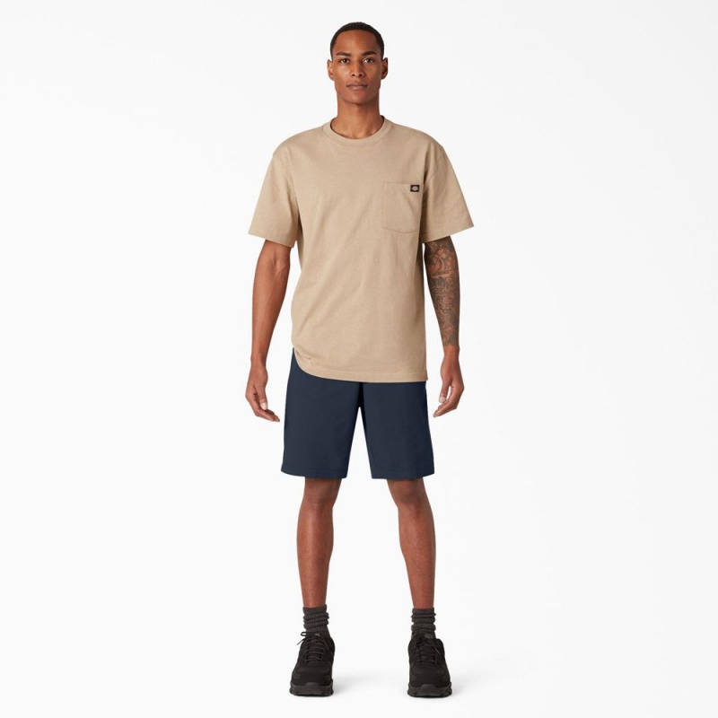 Navy Dickies Cooling Active Waist Men's Shorts | 489-IBMLTD