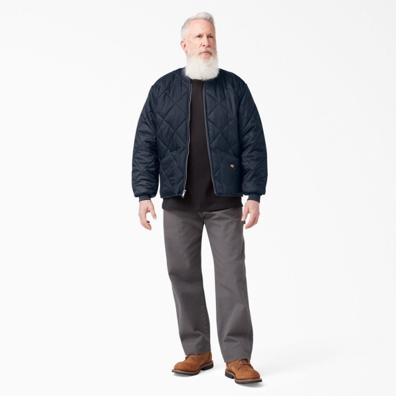 Navy Dickies Diamond Quilted Men's Jacket | 620-WYCGOD