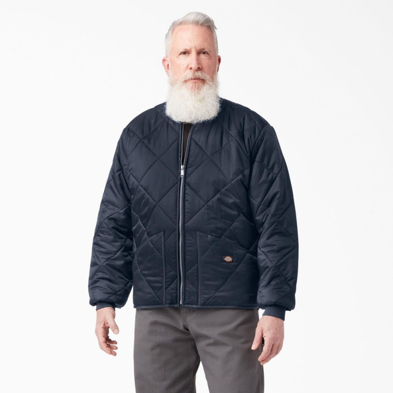 Navy Dickies Diamond Quilted Men\'s Jacket | 620-WYCGOD