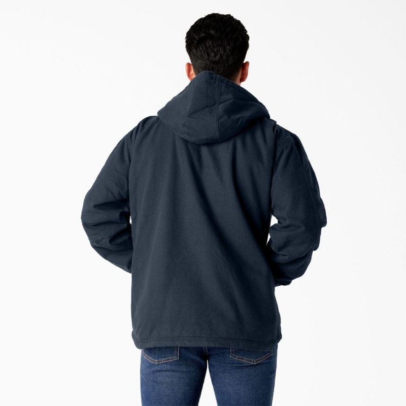 Navy Dickies Duck Canvas High Pile Fleece Lined Men's Jacket | 172-OJTSZV