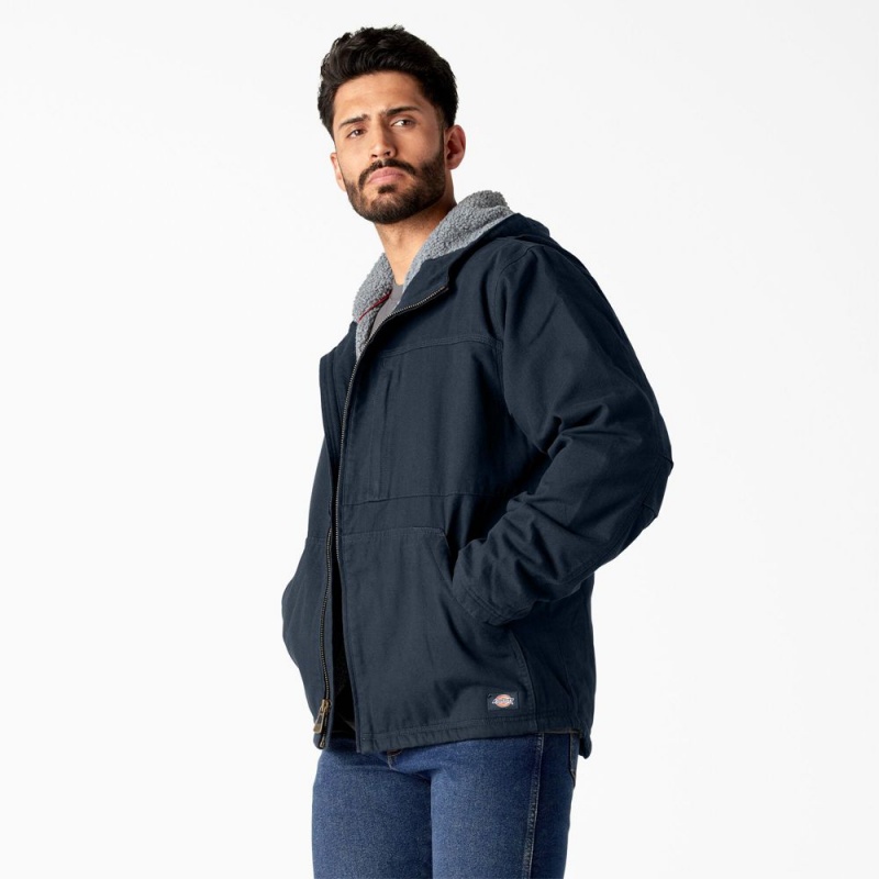 Navy Dickies Duck Canvas High Pile Fleece Lined Men's Jacket | 172-OJTSZV