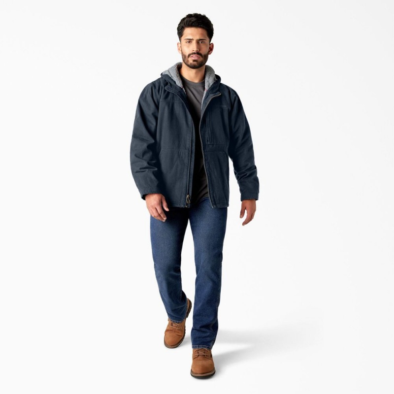 Navy Dickies Duck Canvas High Pile Fleece Lined Men's Jacket | 172-OJTSZV