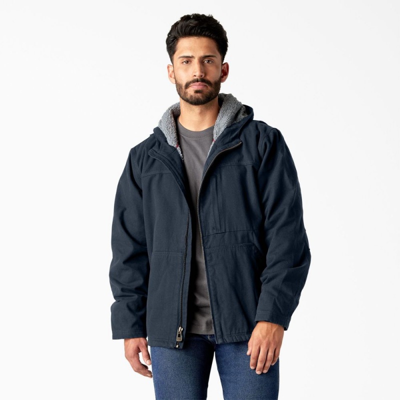 Navy Dickies Duck Canvas High Pile Fleece Lined Men\'s Jacket | 172-OJTSZV