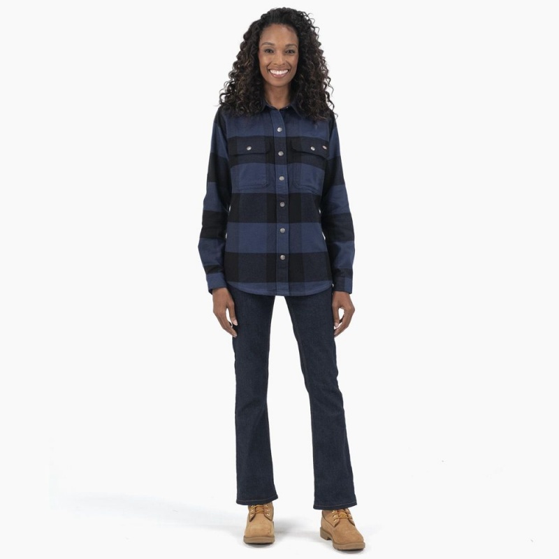 Navy Dickies DuraTech Renegade Flannel Women's Shirt | 168-KWEUGA