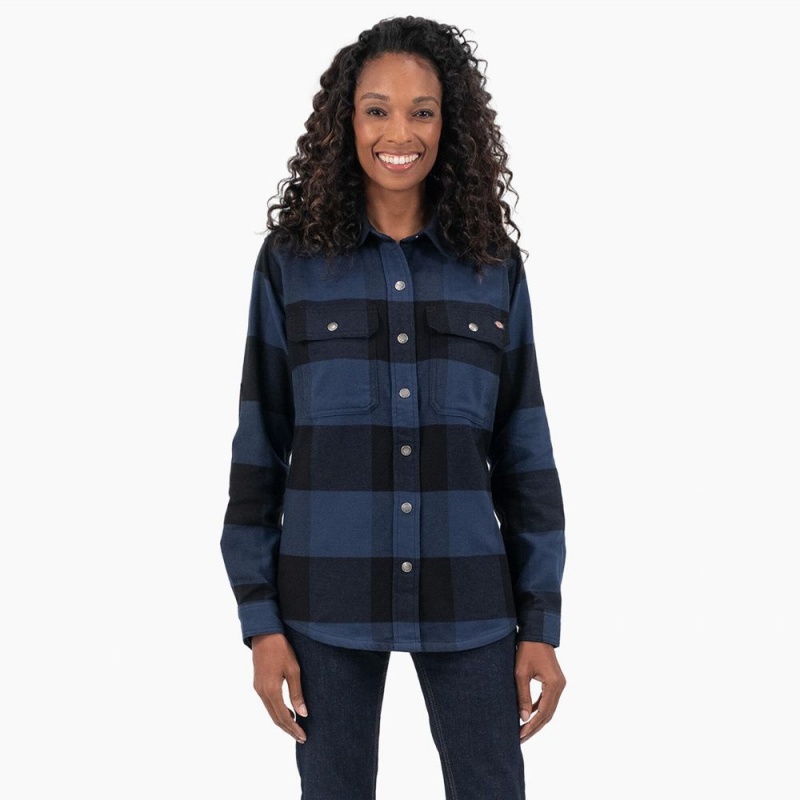 Navy Dickies DuraTech Renegade Flannel Women\'s Shirt | 168-KWEUGA